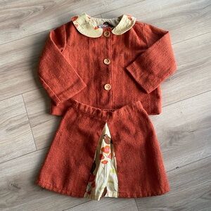 Jen Jen Wool Blend Owl Skirt and Button Jacket 3T Set